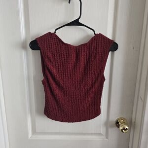 Pull&Bear Burgundy Textured Crop Top